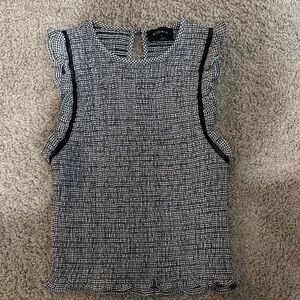 Storia Black & White Knit Ruffle Trim Sleeveless Top